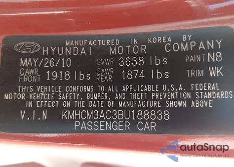 2011 Hyundai Accent Gs из США, поврежденный, VIN KMHCM3AC3BU188838